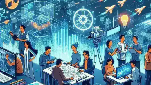 "Diagram illustrating the development of a digital ecosystem for Indonesia's film and animation industry, highlighting key components such as technology integration, collaboration platforms, and digital distribution channels."