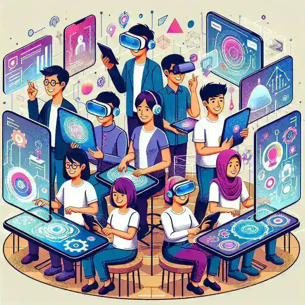 **Alt Text:** "Generasi Z di Indonesia menghadapi transformasi digital di pasar kerja, berdiskusi di lingkungan kerja modern dengan teknologi canggih."